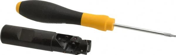 Kennametal - 3/4" Cut Diam, 1.093" Max Depth of Cut, 3/4" Shank Diam, 3.422" OAL, Indexable Square Shoulder Helical End Mill - EC10.., EP10.. Inserts, Weldon Shank, 0° Lead Angle - Benchmark Tooling