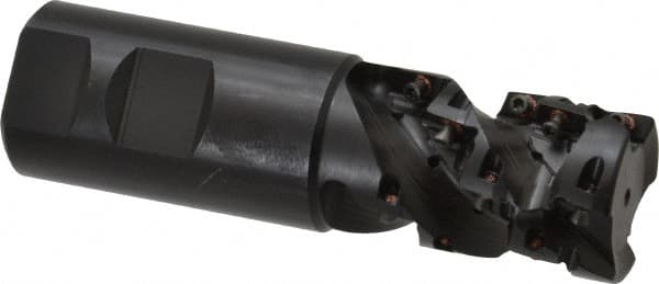 Kennametal - 1-1/4" Cut Diam, 1.764" Max Depth of Cut, 1-1/4" Shank Diam, 4.371" OAL, Indexable Square Shoulder Helical End Mill - EC10.., EP10.. Inserts, Weldon Shank, 0° Lead Angle - Benchmark Tooling