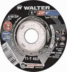 WALTER Surface Technologies - 4-1/2" Wheel Diam, 1/16" Wheel Thickness, 7/8" Arbor Hole, Depressed Center Wheel - Aluminum Oxide/Silicon Carbide Blend, 13,300 Max RPM - Benchmark Tooling