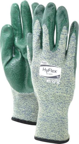 Ansell - Size XL (10), ANSI Cut Lvl 4, Abrasion Lvl 3, Nitrile Coated Cut Resistant Gloves - 12" Long, Palm & Fingers Coated, Intercept Technology with DuPont Kevlar Lining, Knit Wrist, Green, Paired - Benchmark Tooling