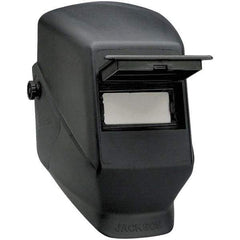 Jackson Safety - 4-1/4" Window Width x 2" Window Height, 10 Shade Fixed Shade Lens, Front Lift Welding Helmet - Black Thermoplastic - Benchmark Tooling