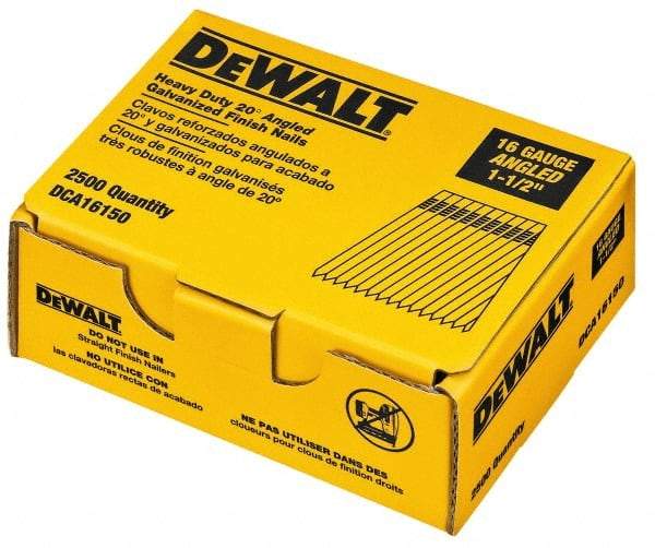 DeWALT - 16 Gauge 1-1/2" Long Finishing Nails for Power Nailers - Grade 2 Steel, Galvanized Finish, Angled Stick Collation - Benchmark Tooling