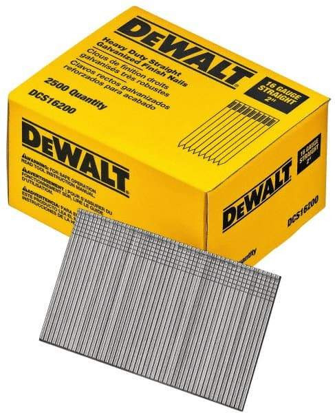 DeWALT - 16 Gauge 2" Long Finishing Nails for Power Nailers - Grade 2 Steel, Galvanized Finish, Straight Stick Collation - Benchmark Tooling