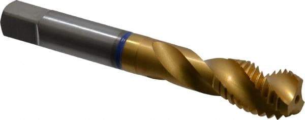 Guhring - M14x2.00 Metric Coarse 3 Flute 6H Modified Bottoming Spiral Flute Tap - Powdered Metal, TiN Finish, 3-19/32" OAL, Right Hand Flute, Right Hand Thread, Series 3909 - Benchmark Tooling