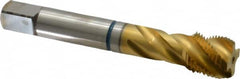 Guhring - 5/8-18 UNF 4 Flute 2B Modified Bottoming Spiral Flute Tap - Powdered Metal, TiN Finish, 3-13/16" OAL, Right Hand Flute, Right Hand Thread, Series 3911 - Exact Industrial Supply