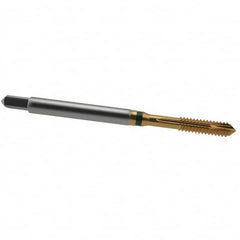 Guhring - #6-32 UNC, 3 Flute, TiN Finish, Cobalt Spiral Point Tap - Plug Chamfer, Right Hand Thread, 2" OAL, 0.433" Thread Length, 0.141" Shank Diam, 2B Class of Fit, Series 3916 - Exact Industrial Supply
