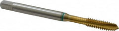 Guhring - #8-32 UNC, 3 Flute, TiN Finish, Cobalt Spiral Point Tap - Plug Chamfer, Right Hand Thread, 2-1/8" OAL, 0.472" Thread Length, 0.168" Shank Diam, 2B Class of Fit, Series 3916 - Exact Industrial Supply