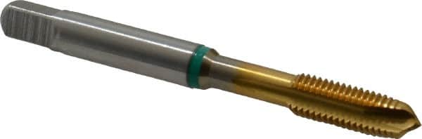 Guhring - 1/4-28 UNF, 3 Flute, TiN Finish, Cobalt Spiral Point Tap - Plug Chamfer, Right Hand Thread, 2-1/2" OAL, 0.63" Thread Length, 0.255" Shank Diam, 2B Class of Fit, Series 3917 - Exact Industrial Supply