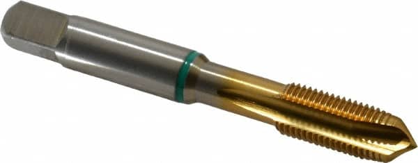 Guhring - 3/8-24 UNF, 3 Flute, TiN Finish, Cobalt Spiral Point Tap - Plug Chamfer, Right Hand Thread, 2-15/16" OAL, 0.79" Thread Length, 0.381" Shank Diam, 2B Class of Fit, Series 3917 - Exact Industrial Supply