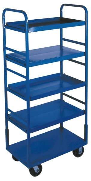 Win-Holt - 1,000 Lb Capacity, 22" Wide x 72" High Standard Utility Cart - 5 Shelf, Steel, 2 Rigid/2 Swivel Casters - Benchmark Tooling