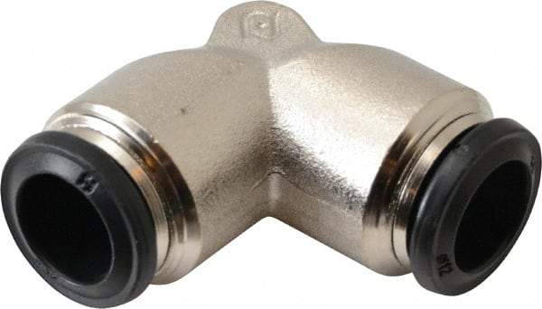 Alpha Technologies - 12mm Outside Diam, Nickel Plated Brass Push-to-Connect Tube Union Elbow - 250 Max psi, Tube to Tube Connection, Buna O-Ring - Benchmark Tooling