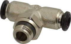 Alpha Technologies - 4mm Outside Diam, 1/8 Universal, Nickel Plated Brass Push-to-Connect Tube Male Swivel Branch Tee - 250 Max psi, Tube to Universal Thread Connection, Buna O-Ring - Benchmark Tooling