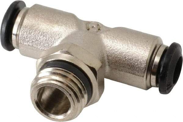 Alpha Technologies - 6mm Outside Diam, 1/4 Universal, Nickel Plated Brass Push-to-Connect Tube Male Swivel Branch Tee - 250 Max psi, Tube to Universal Thread Connection, Buna O-Ring - Benchmark Tooling