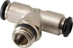Alpha Technologies - 6mm Outside Diam, 1/4 Universal, Nickel Plated Brass Push-to-Connect Tube Male Swivel Branch Tee - 250 Max psi, Tube to Universal Thread Connection, Buna O-Ring - Benchmark Tooling