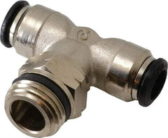 Alpha Technologies - 8mm Outside Diam, 3/8 Universal, Nickel Plated Brass Push-to-Connect Tube Male Swivel Branch Tee - 250 Max psi, Tube to Universal Thread Connection, Buna O-Ring - Benchmark Tooling
