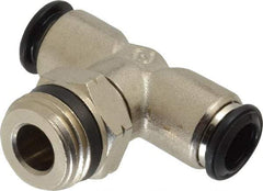 Alpha Technologies - 10mm Outside Diam, 1/2 Universal, Nickel Plated Brass Push-to-Connect Tube Male Swivel Branch Tee - 250 Max psi, Tube to Universal Thread Connection, Buna O-Ring - Benchmark Tooling