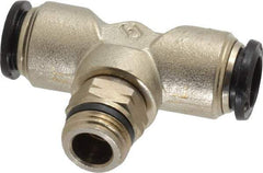Alpha Technologies - 12mm Outside Diam, 3/8 Universal, Nickel Plated Brass Push-to-Connect Tube Male Swivel Branch Tee - 250 Max psi, Tube to Universal Thread Connection, Buna O-Ring - Benchmark Tooling