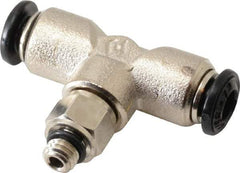 Alpha Technologies - 4mm Outside Diam, M5 Metric, Nickel Plated Brass Push-to-Connect Tube Male Swivel Branch Tee - 250 Max psi, Tube to Metric Thread Connection, Buna O-Ring - Benchmark Tooling