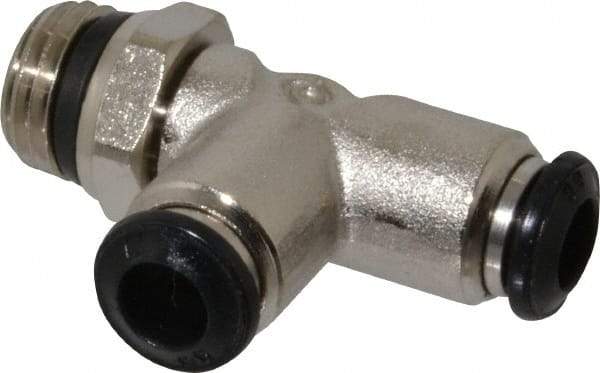 Alpha Technologies - 6mm Outside Diam, 1/4 Universal, Nickel Plated Brass Push-to-Connect Tube Male Swivel Run Tee - 250 Max psi, Tube to Universal Thread Connection, Buna O-Ring - Benchmark Tooling
