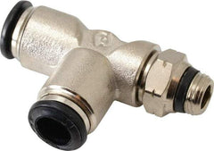 Alpha Technologies - 8mm Outside Diam, 1/8 Universal, Nickel Plated Brass Push-to-Connect Tube Male Swivel Run Tee - 250 Max psi, Tube to Universal Thread Connection, Buna O-Ring - Benchmark Tooling