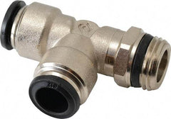Alpha Technologies - 12mm Outside Diam, 1/2 Universal, Nickel Plated Brass Push-to-Connect Tube Male Swivel Run Tee - 250 Max psi, Tube to Universal Thread Connection, Buna O-Ring - Benchmark Tooling
