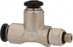 Alpha Technologies - 4mm Outside Diam, M5 Metric, Nickel Plated Brass Push-to-Connect Tube Male Swivel Run Tee - 250 Max psi, Tube to Metric Thread Connection, Buna O-Ring - Benchmark Tooling