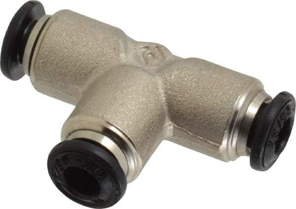 Alpha Technologies - 4mm Outside Diam, Nickel Plated Brass Push-to-Connect Tube Union Tee - 250 Max psi, Tube to Tube Connection, Buna O-Ring - Benchmark Tooling