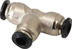 Alpha Technologies - 5mm Outside Diam, Nickel Plated Brass Push-to-Connect Tube Union Tee - 250 Max psi, Tube to Tube Connection, Buna O-Ring - Benchmark Tooling