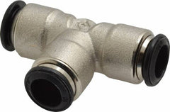Alpha Technologies - 10mm Outside Diam, Nickel Plated Brass Push-to-Connect Tube Union Tee - 250 Max psi, Tube to Tube Connection, Buna O-Ring - Benchmark Tooling
