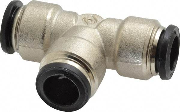 Alpha Technologies - 12mm Outside Diam, Nickel Plated Brass Push-to-Connect Tube Union Tee - 250 Max psi, Tube to Tube Connection, Buna O-Ring - Benchmark Tooling