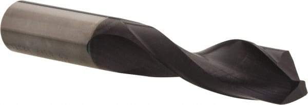 Accupro - 9/16" 140° Solid Carbide Jobber Drill - AlTiN Finish, Right Hand Cut, Spiral Flute, Straight Shank, 4" OAL, Notched Point - Benchmark Tooling