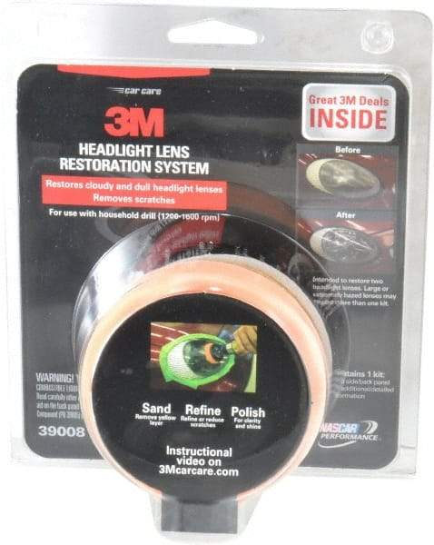 3M - 3 Piece Automotive Headlight Lens Restoration System Kit - Sanding Discs, Polishing Pad, Compound - Benchmark Tooling