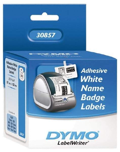 Dymo - 4" Long, White Die Cut Paper with Semi Perm. Adhesive Name Badge Labels - For DYMO LabelWriter Printers - Benchmark Tooling