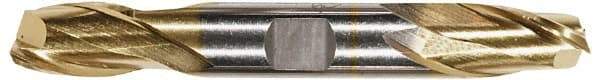 Hertel - 1/8", 3/16" LOC, 3/8" Shank Diam, 2-3/4" OAL, 2 Flute, High Speed Steel Square End Mill - Double End, TiN Finish, Spiral Flute, 30° Helix, Centercutting, Right Hand Cut, Right Hand Flute - Benchmark Tooling