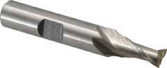 Interstate - 7mm, 9/16" LOC, 3/8" Shank Diam, 2-5/16" OAL, 2 Flute, High Speed Steel Square End Mill - Single End, Uncoated, Spiral Flute, Centercutting, Right Hand Cut, Right Hand Flute - Benchmark Tooling