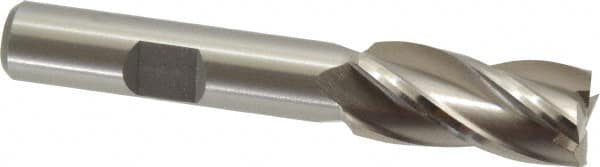 Interstate - 12mm, 1" LOC, 3/8" Shank Diam, 2-11/16" OAL, 4 Flute, High Speed Steel Square End Mill - Single End, Uncoated, Spiral Flute, Centercutting, Right Hand Cut, Right Hand Flute - Benchmark Tooling