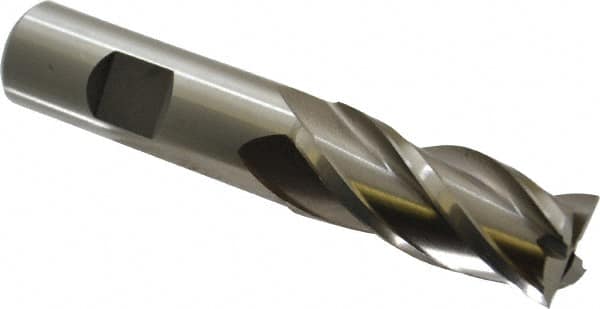 Interstate - 20mm, 1-7/8" LOC, 3/4" Shank Diam, 4-1/8" OAL, 4 Flute, High Speed Steel Square End Mill - Single End, Uncoated, Spiral Flute, Centercutting, Right Hand Cut, Right Hand Flute - Benchmark Tooling