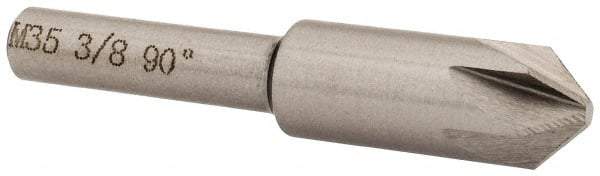 Interstate - 3/8" Head Diam, 1/4" Shank Diam, 6 Flute 90° Cobalt Countersink - Bright Finish, 2" OAL, Single End, Straight Shank, Right Hand Cut - Benchmark Tooling