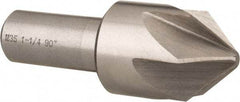 Interstate - 1-1/4" Head Diam, 3/4" Shank Diam, 6 Flute 90° Cobalt Countersink - Bright Finish, 3-3/8" OAL, Single End, Straight Shank, Right Hand Cut - Benchmark Tooling