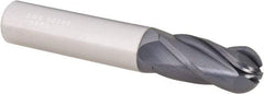 SGS - 1/2" Diam, 1" LOC, 4 Flute Solid Carbide Ball End Mill - AlTiN Finish, Single End, 3" OAL, 1/2" Shank Diam, Spiral Flute - Benchmark Tooling