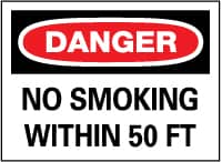 NMC - "Danger - No Smoking Within 50 Feet", 10" Long x 14" Wide, Fiberglass Safety Sign - Rectangle, 0.095" Thick, Use for Accident Prevention - Benchmark Tooling