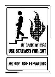 NMC - In Case of Fire - Use Stairway for Exit - Do Not Use Elevators, Acrylic Fire and Exit Sign - 6" Wide x 9" High - Benchmark Tooling