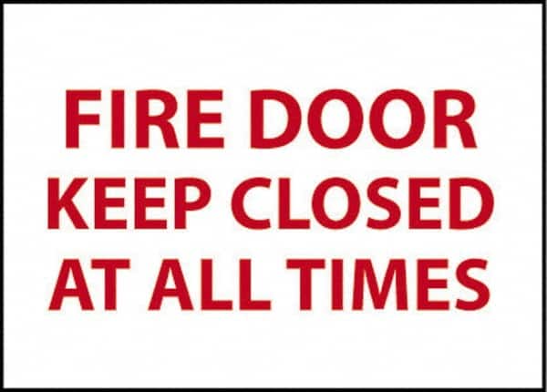 NMC - Fire Door - Keep Closed at All Times, Pressure Sensitive Vinyl Fire and Exit Sign - 14" Wide x 10" High - Benchmark Tooling