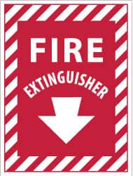 NMC - Fire Extinguisher, Pressure Sensitive Vinyl Fire Sign - 9" Wide x 12" High - Benchmark Tooling