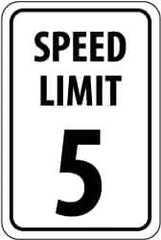 NMC - "Speed Limit 5", 12" Wide x 18" High, Aluminum Speed Limit Signs - 0.063" Thick, Black on White, Rectangle, Post Mount - Benchmark Tooling