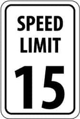 NMC - "Speed Limit 15", 18" Wide x 24" High, Aluminum Speed Limit Signs - 0.08" Thick, Black on White, High Intensity Reflectivity, Rectangle, Post Mount - Benchmark Tooling