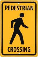 NMC - "Pedestrian Crossing", 12" Wide x 18" High, Aluminum Traffic Control Signs - 0.063" Thick, Black on Yellow, Rectangle, Post Mount - Benchmark Tooling