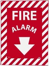 NMC - Fire Alarm, Pressure Sensitive Vinyl Fire Sign - 9" Wide x 12" High, Glow-in-the-Dark - Benchmark Tooling