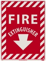 NMC - Fire Extinguisher, Rigid Plastic Fire Sign - 9" Wide x 12" High, Glow-in-the-Dark - Benchmark Tooling