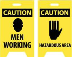 NMC - Caution - Men Working, Caution - Hazardous Area, 12" Wide x 19" High, Plastic Floor Sign - A-Frame, Black on Yellow, For Accident Prevention - Benchmark Tooling